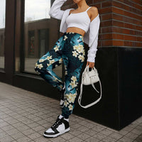 Dark Cyan Tropical Hawaii Jogger Pants Seamless Monstera Plumeria Hawaiian Pattern - Polynesian Pride