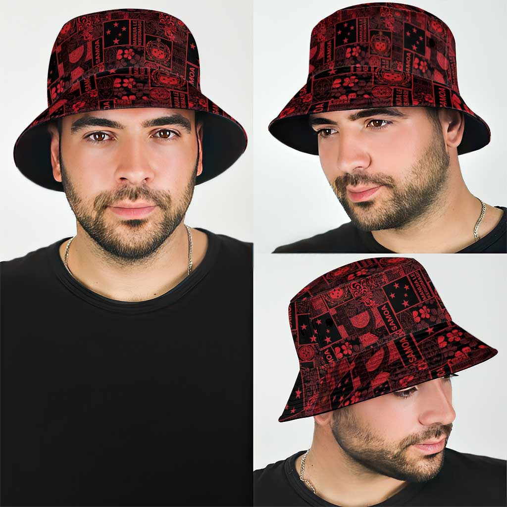 Dark Samoa Manuia Le Kerisimasi Bucket Hat Pacific Patchwork Xmas Vibes - Polynesian Pride