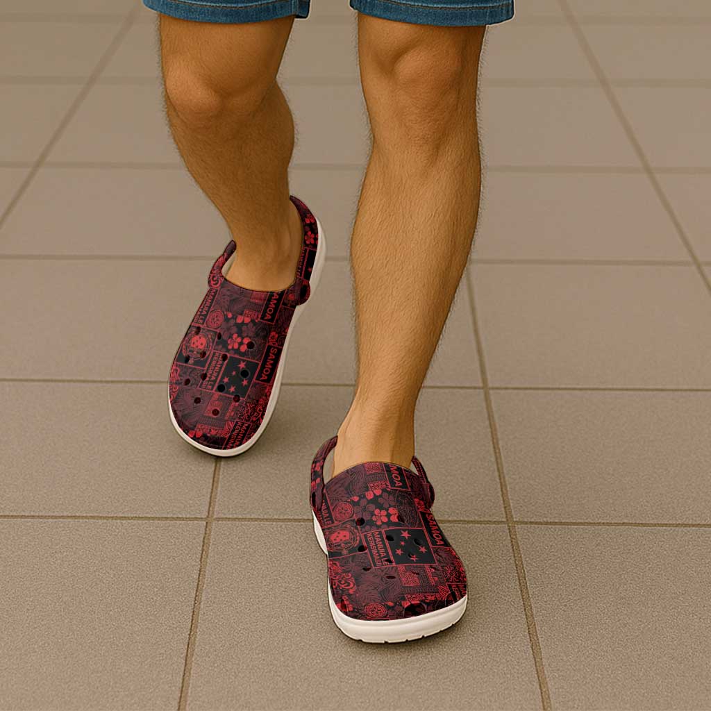 Dark Samoa Manuia Le Kerisimasi Clogs Shoes Pacific Patchwork Xmas Vibes - Polynesian Pride