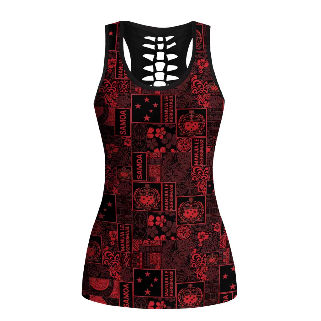 Dark Samoa Manuia Le Kerisimasi Hollow Tank Top Pacific Patchwork Xmas Vibes LT9 Female Red - Polynesian Pride