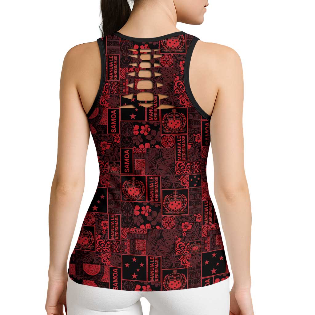 Dark Samoa Manuia Le Kerisimasi Hollow Tank Top Pacific Patchwork Xmas Vibes LT9 - Polynesian Pride