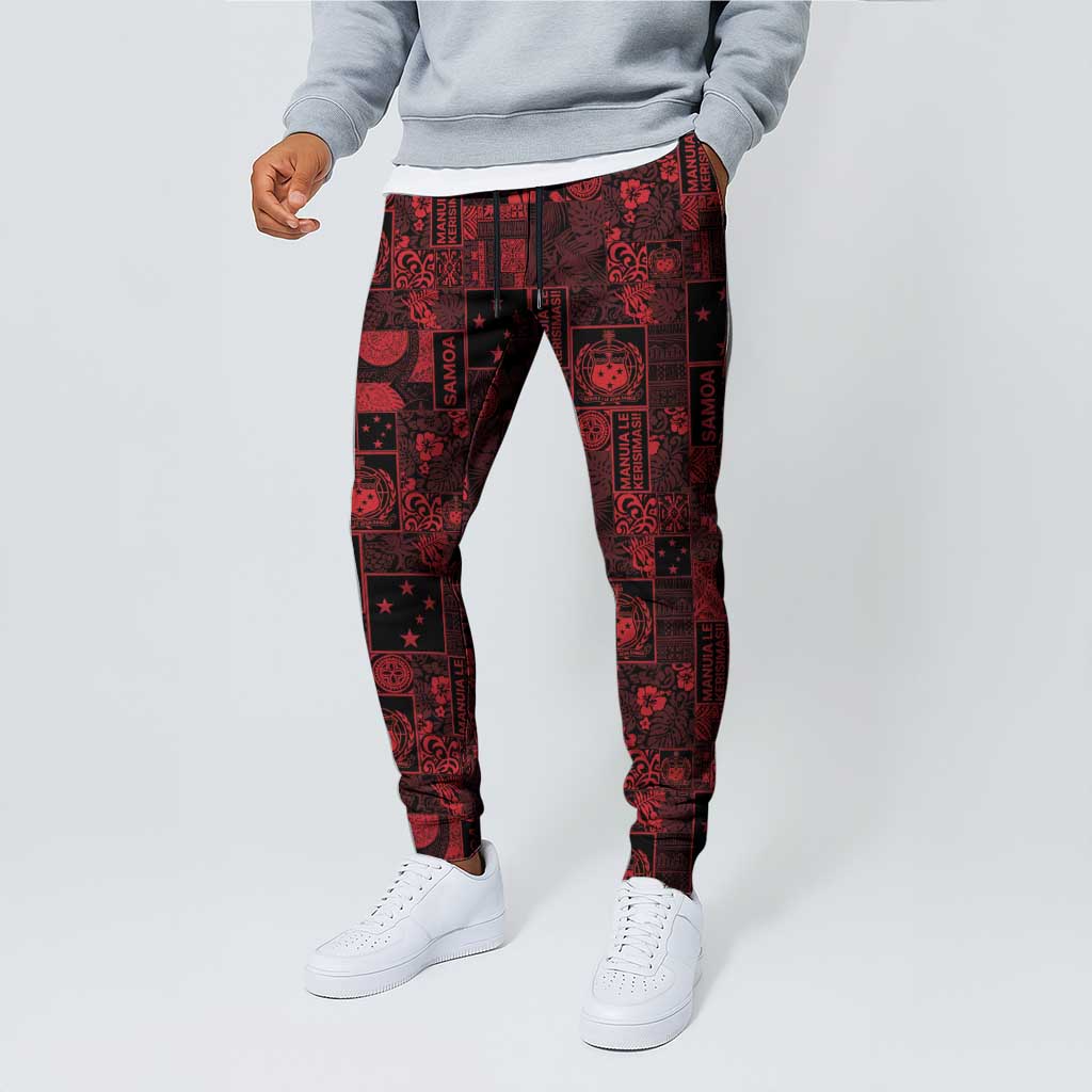 Dark Samoa Manuia Le Kerisimasi Jogger Pants Pacific Patchwork Xmas Vibes LT9 - Polynesian Pride