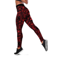 Dark Samoa Manuia Le Kerisimasi Leggings Pacific Patchwork Xmas Vibes LT9 Red - Polynesian Pride