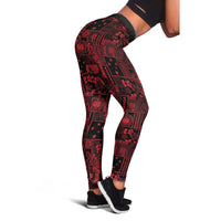 Dark Samoa Manuia Le Kerisimasi Leggings Pacific Patchwork Xmas Vibes LT9 - Polynesian Pride