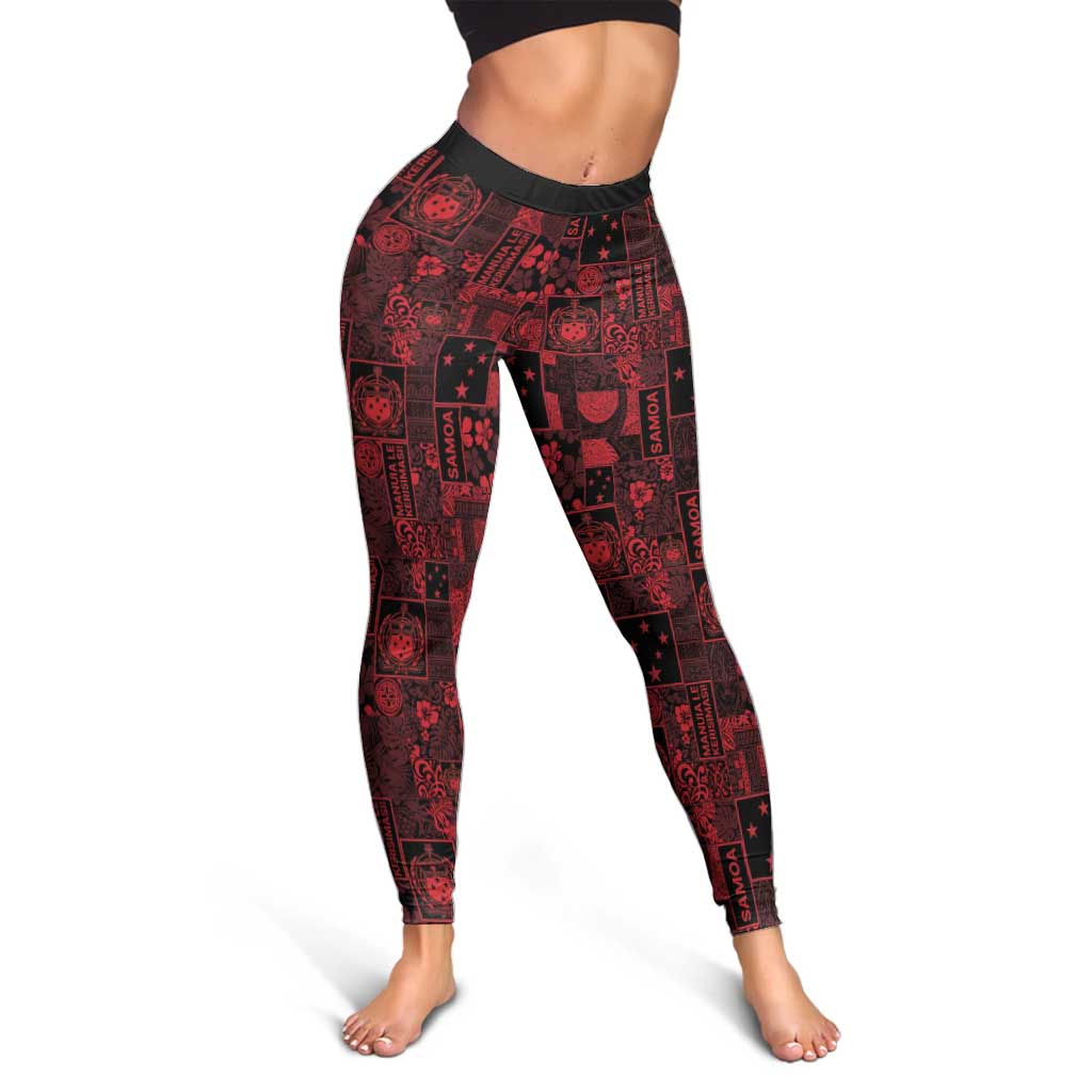 Dark Samoa Manuia Le Kerisimasi Leggings Pacific Patchwork Xmas Vibes LT9 - Polynesian Pride