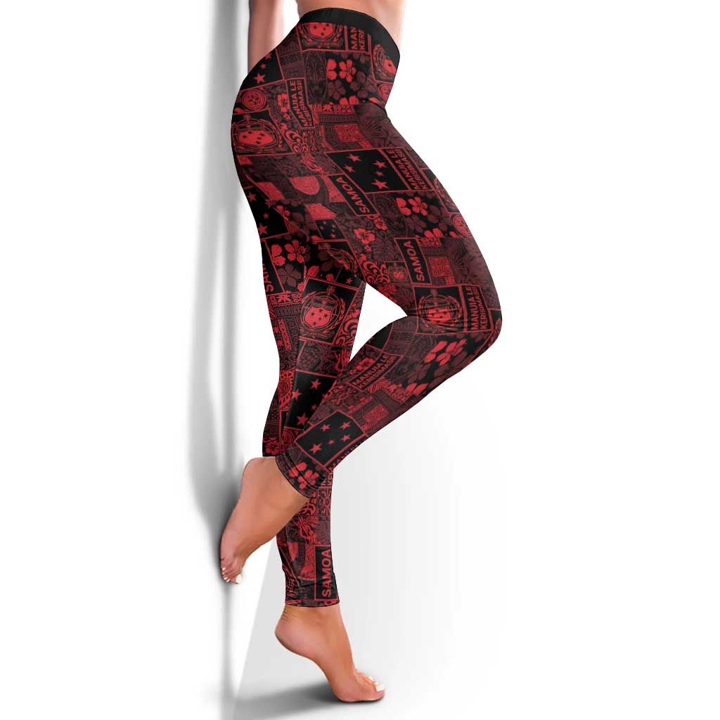 Dark Samoa Manuia Le Kerisimasi Leggings Pacific Patchwork Xmas Vibes LT9 - Polynesian Pride