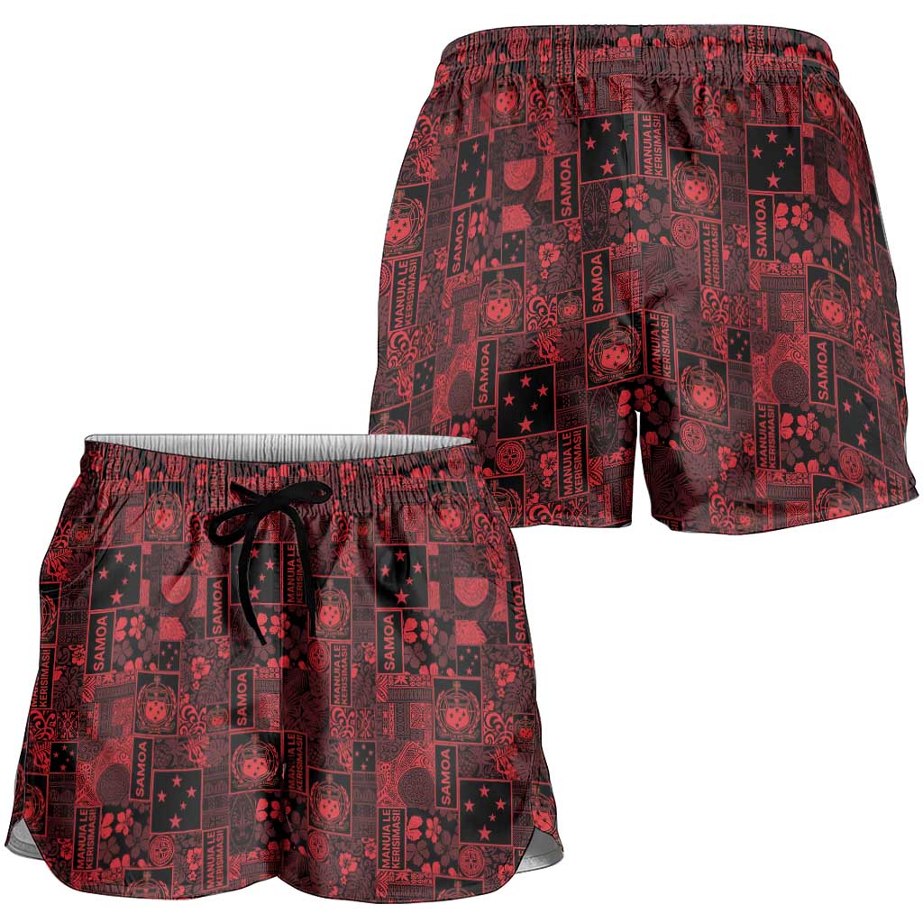 Dark Samoa Manuia Le Kerisimasi Shorts for Women Pacific Patchwork Xmas Vibes LT9 - Polynesian Pride