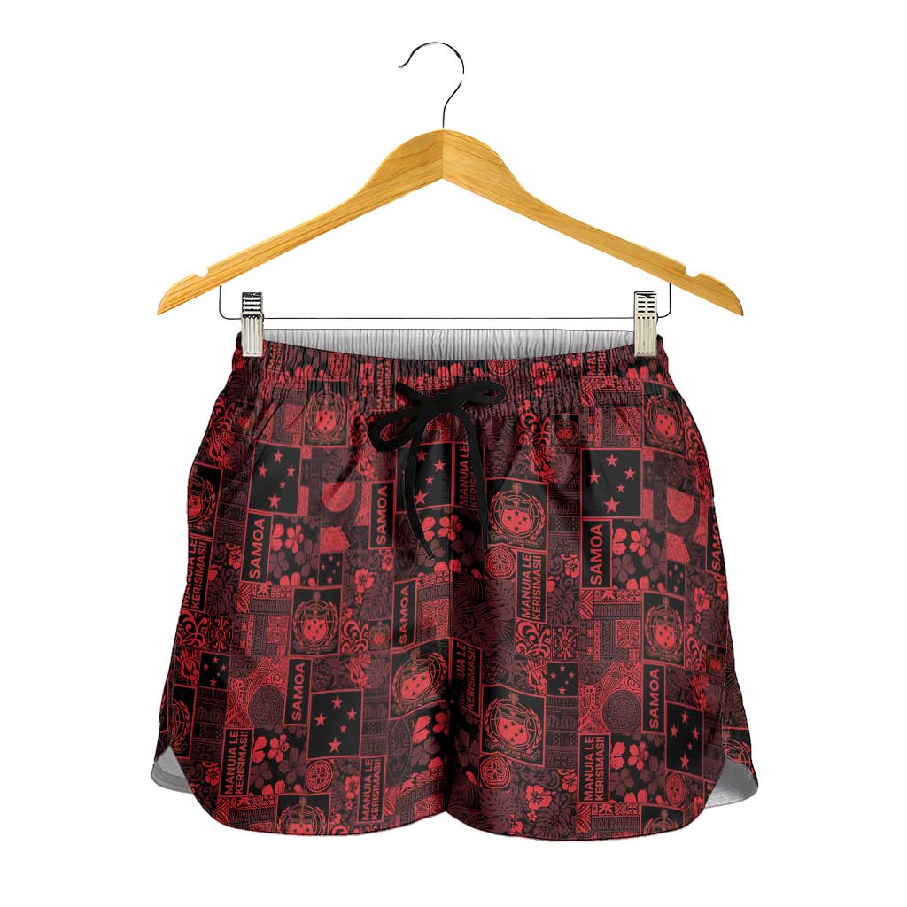 Dark Samoa Manuia Le Kerisimasi Shorts for Women Pacific Patchwork Xmas Vibes LT9 - Polynesian Pride