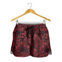 Dark Samoa Manuia Le Kerisimasi Shorts for Women Pacific Patchwork Xmas Vibes LT9 - Polynesian Pride