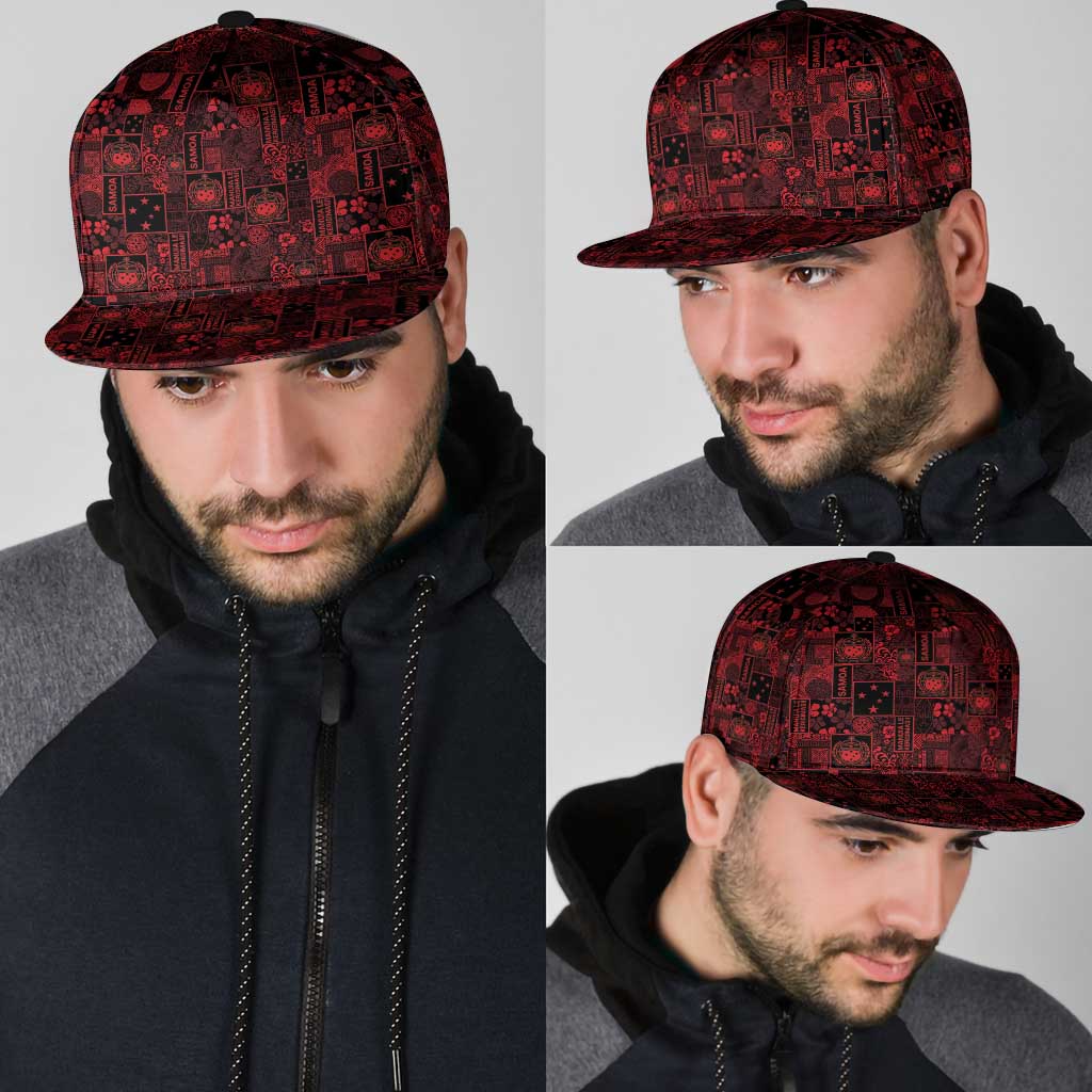 Dark Samoa Manuia Le Kerisimasi Snapback Cap Pacific Patchwork Xmas Vibes - Polynesian Pride