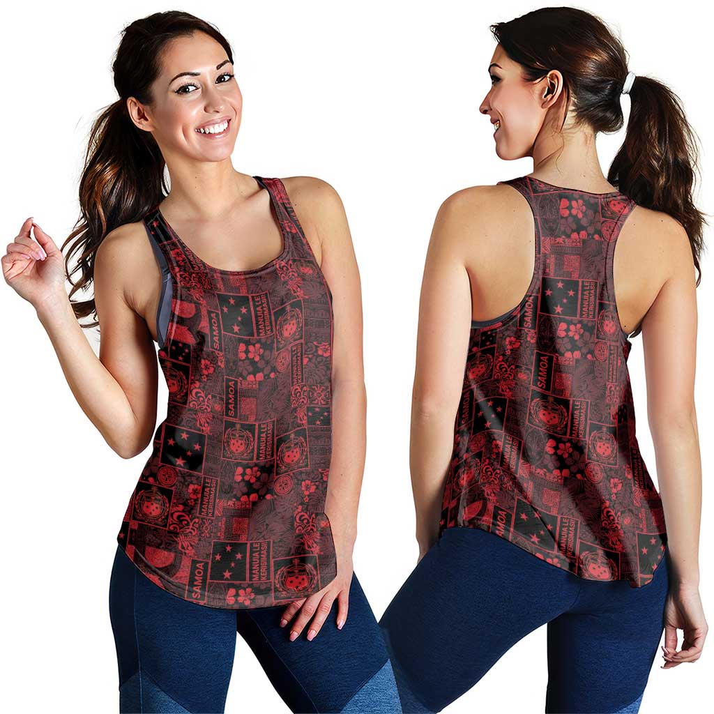 Dark Samoa Manuia Le Kerisimasi Women Racerback Tank Pacific Patchwork Xmas Vibes - Polynesian Pride