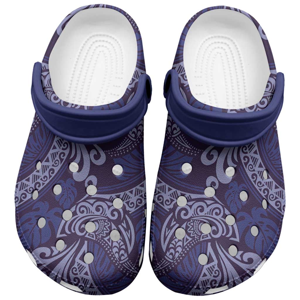 Deep Blue Monstera Clogs Shoes Polynesian Tribal Pattern - Polynesian Pride
