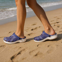 Deep Blue Monstera Clogs Shoes Polynesian Tribal Pattern - Polynesian Pride