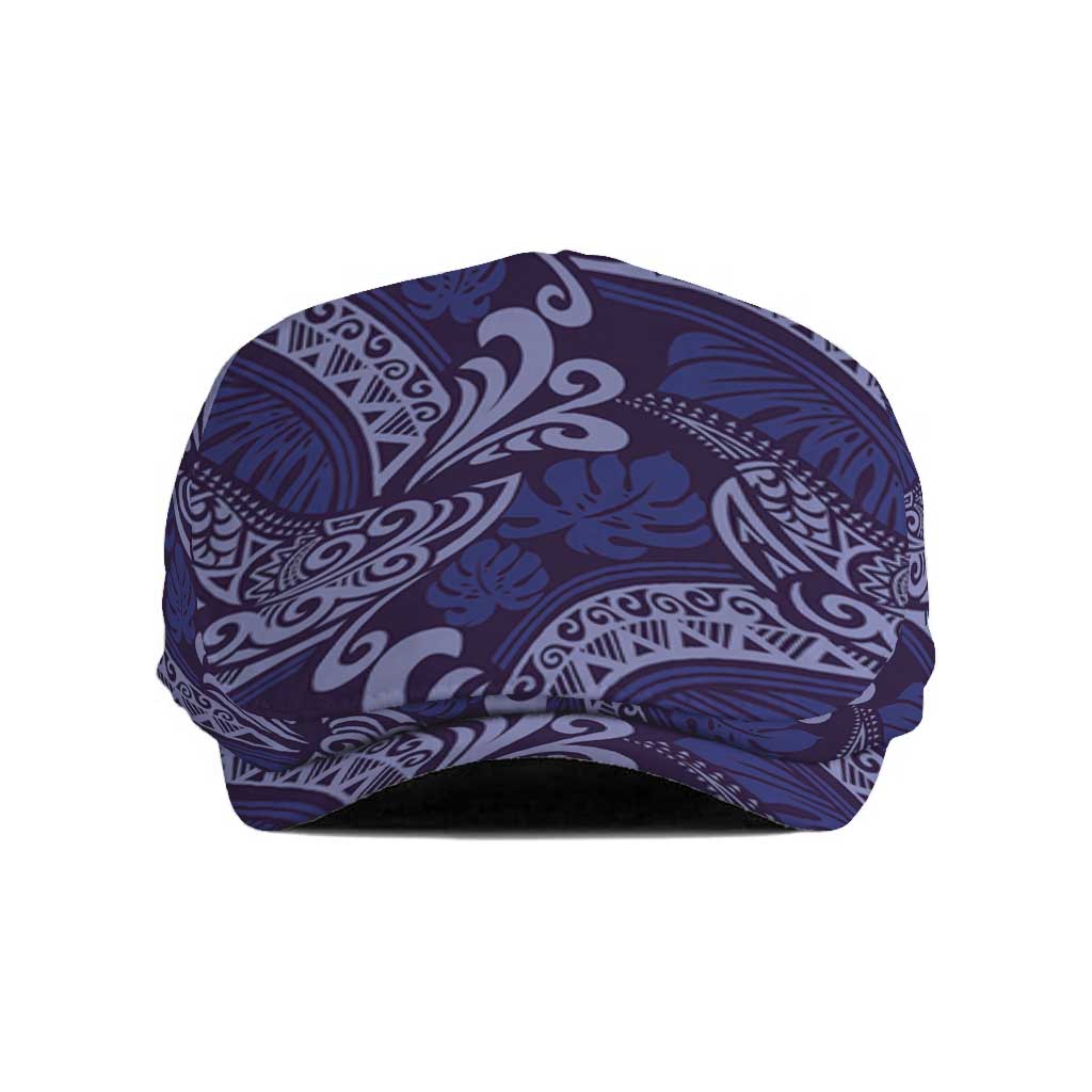 Deep Blue Monstera Jeff Hat Polynesian Tribal Pattern - Polynesian Pride
