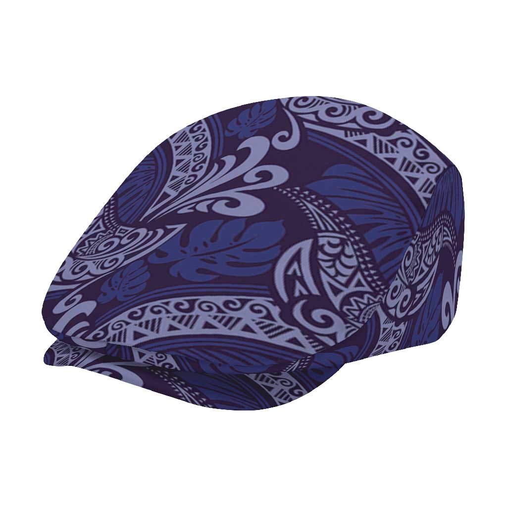 Deep Blue Monstera Jeff Hat Polynesian Tribal Pattern - Polynesian Pride