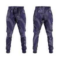 Deep Blue Monstera Jogger Pants Polynesian Tribal Pattern - Polynesian Pride