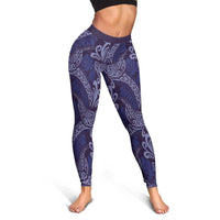 Deep Blue Monstera Leggings Polynesian Tribal Pattern - Polynesian Pride