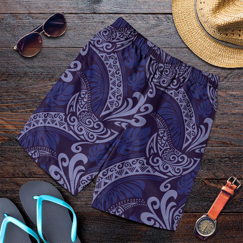 Deep Blue Monstera Shorts for Men Polynesian Tribal Pattern LT01 Blue - Polynesian Pride