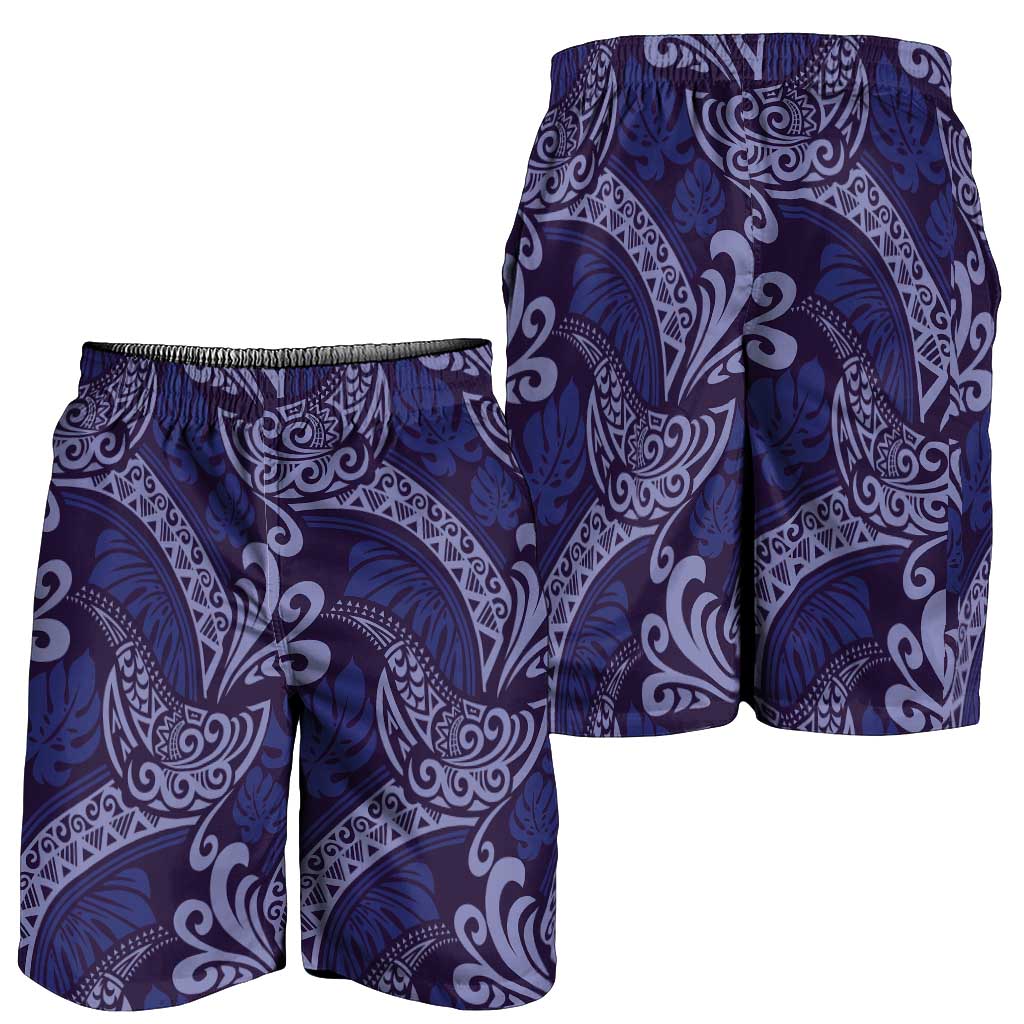 Deep Blue Monstera Shorts for Men Polynesian Tribal Pattern LT01 - Polynesian Pride