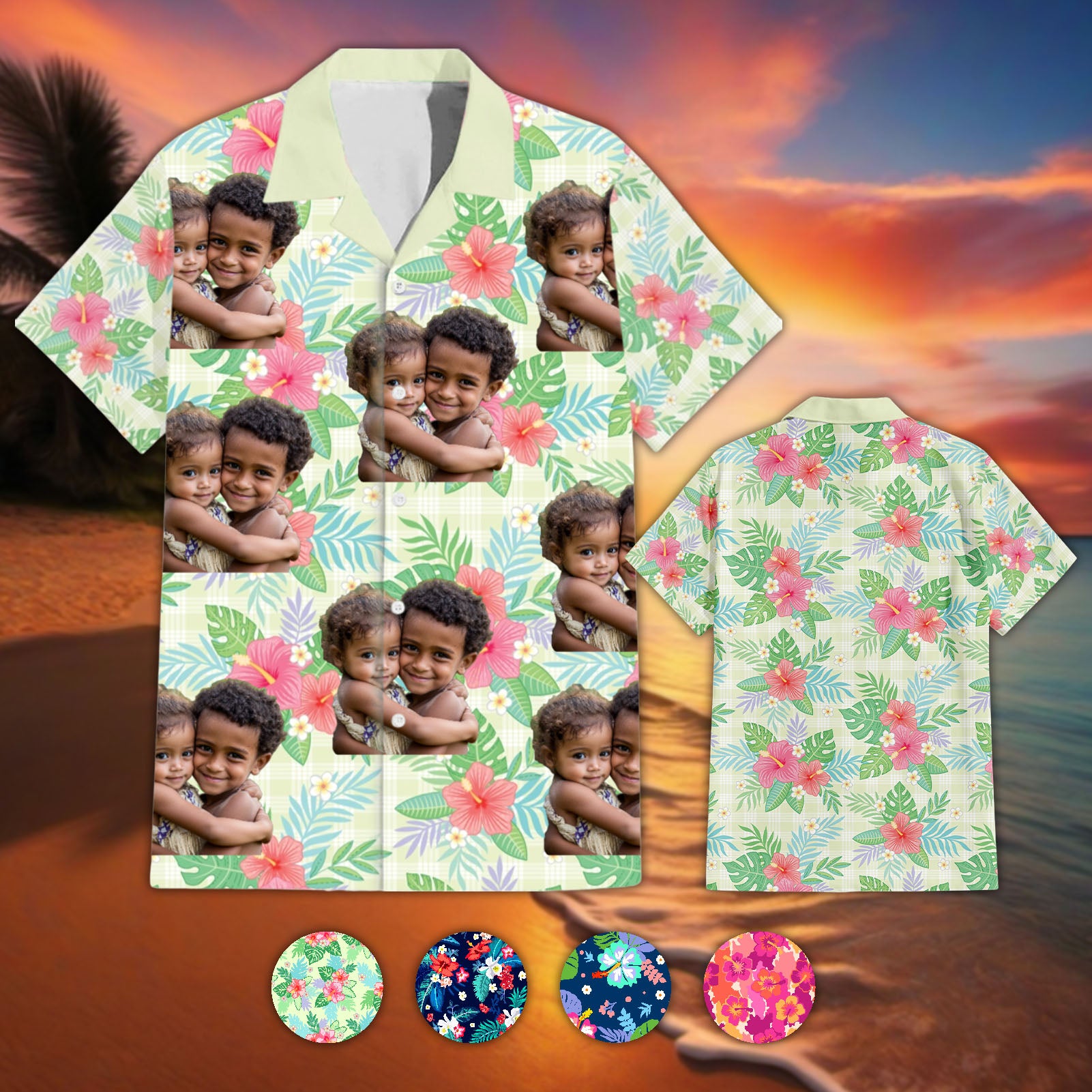 Custom Photo Aloha Tropical Hawaiian Shirt with Hibiscus Leaves Seamless Pattern CTM09