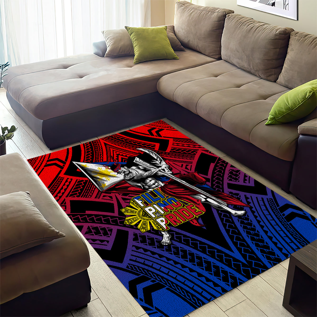 Filipinos Lapu-lapu Hero Area Rug Philippines Flag and Sun DT02 - Polynesian Pride