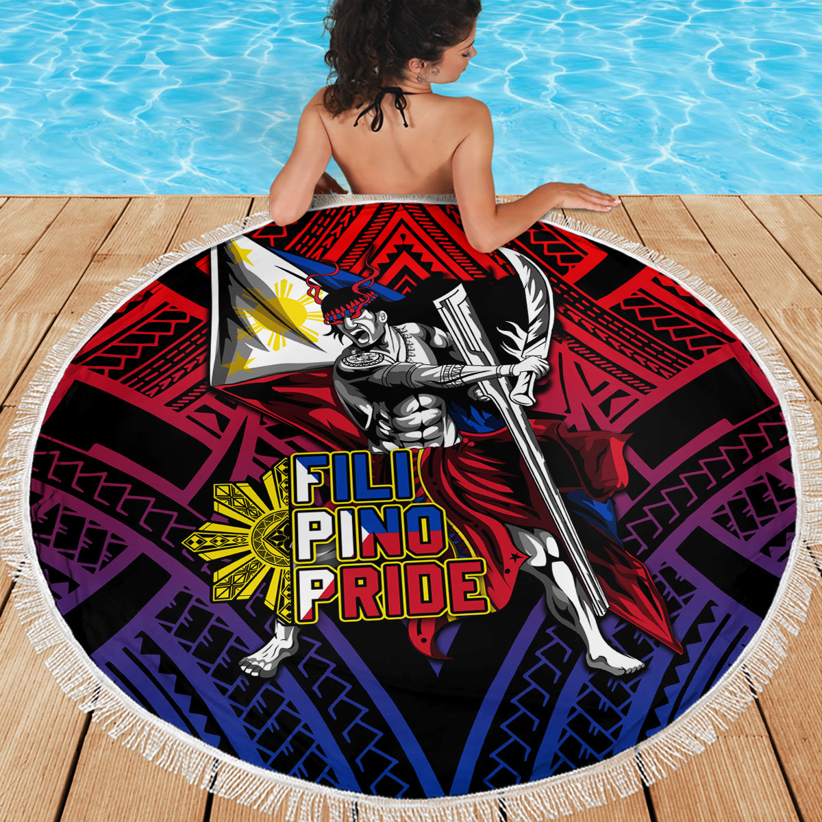 Filipinos Lapu-lapu Hero Beach Blanket Philippines Flag and Sun DT02 - Polynesian Pride