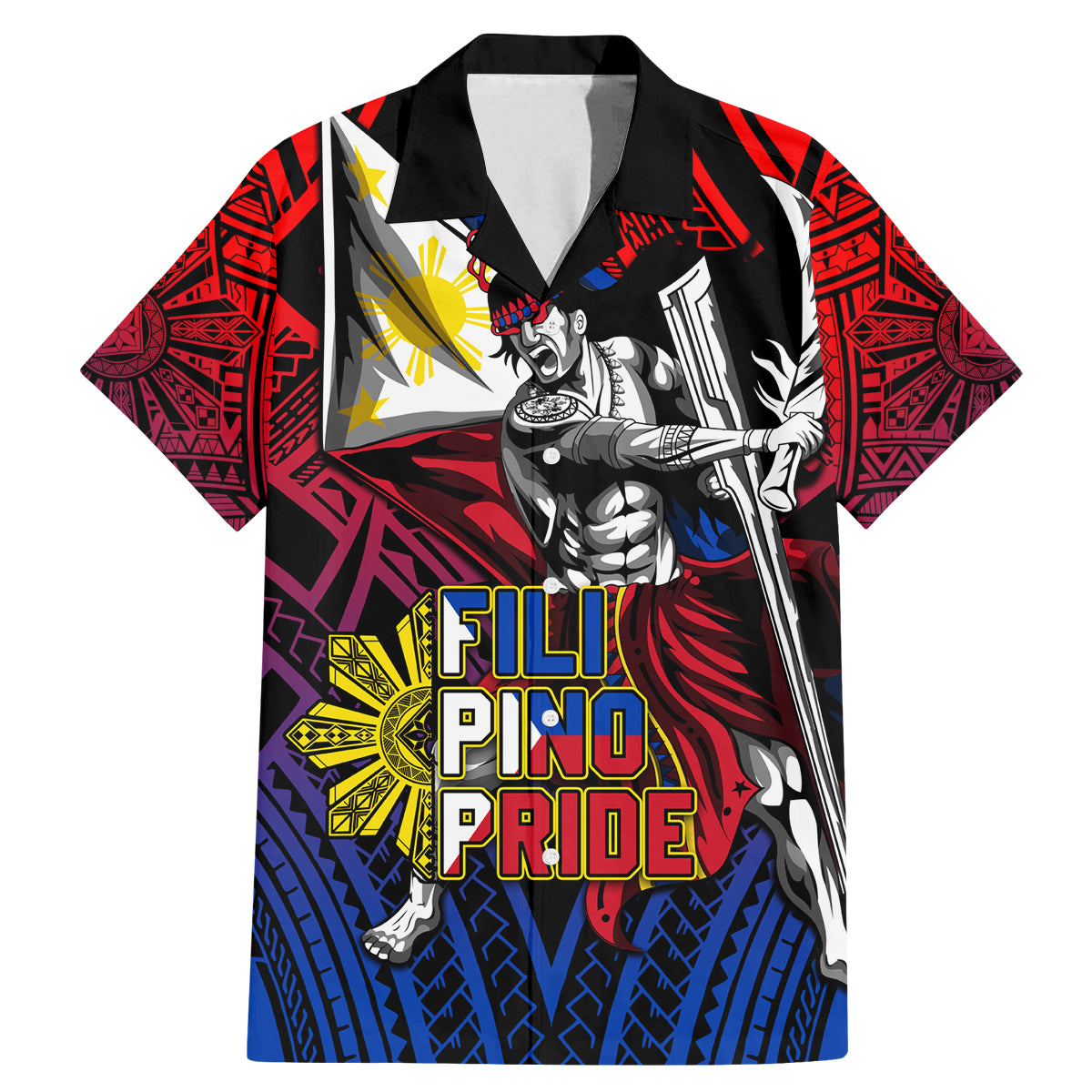 Filipinos Lapu-lapu Hero Family Matching Mermaid Dress and Hawaiian Shirt Philippines Flag and Sun DT02 Dad's Shirt - Short Sleeve Art - Polynesian Pride