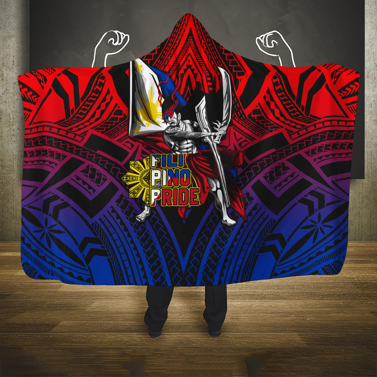 Filipinos Lapu-lapu Hero Hooded Blanket Philippines Flag and Sun DT02 One Size Art - Polynesian Pride