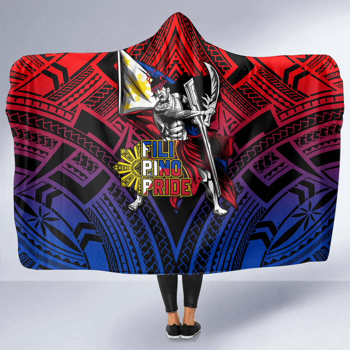 Filipinos Lapu-lapu Hero Hooded Blanket Philippines Flag and Sun DT02 - Polynesian Pride