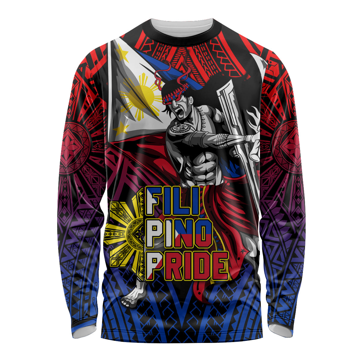 Filipinos Lapu-lapu Hero Long Sleeve Shirt Philippines Flag and Sun DT02 Unisex Art - Polynesian Pride