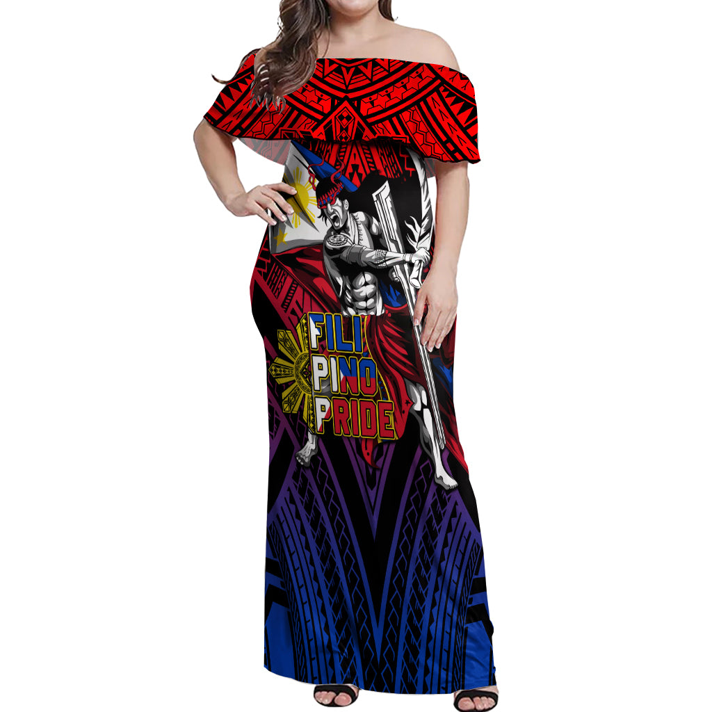 Filipinos Lapu-lapu Hero Off Shoulder Maxi Dress Philippines Flag and Sun DT02 Women Art - Polynesian Pride