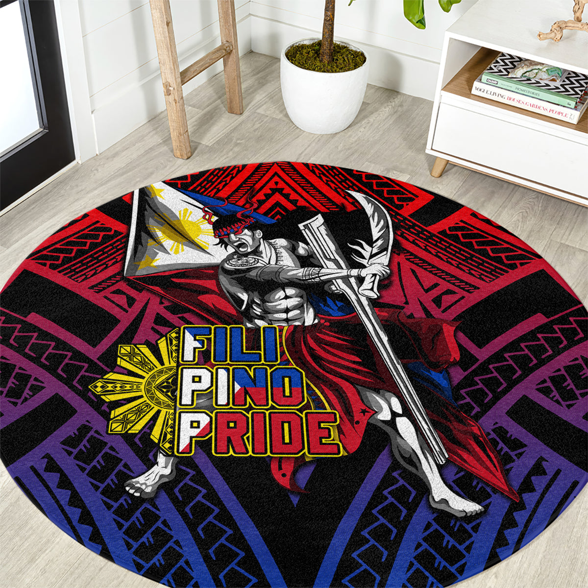 Filipinos Lapu-lapu Hero Round Carpet Philippines Flag and Sun DT02 Art - Polynesian Pride