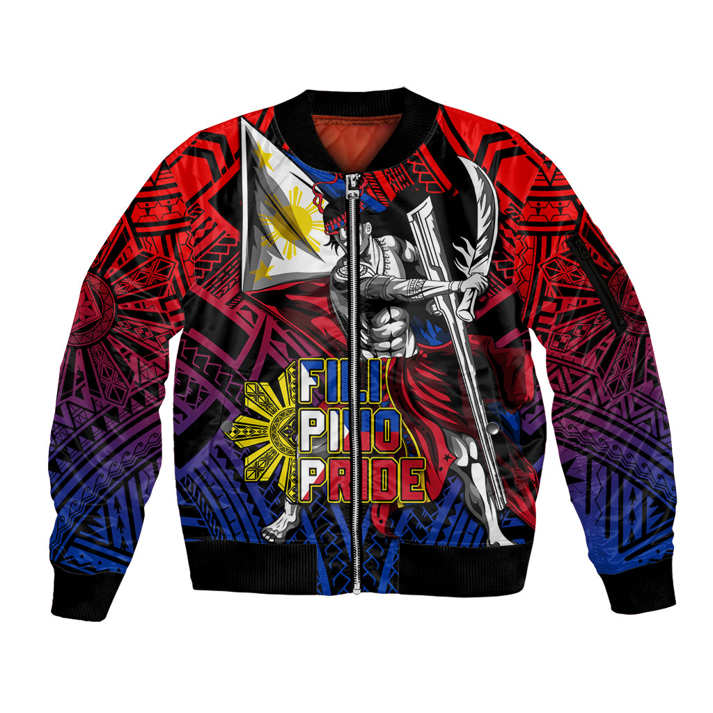 Filipinos Lapu-lapu Hero Sleeve Zip Bomber Jacket Philippines Flag and Sun DT02 Unisex Art - Polynesian Pride