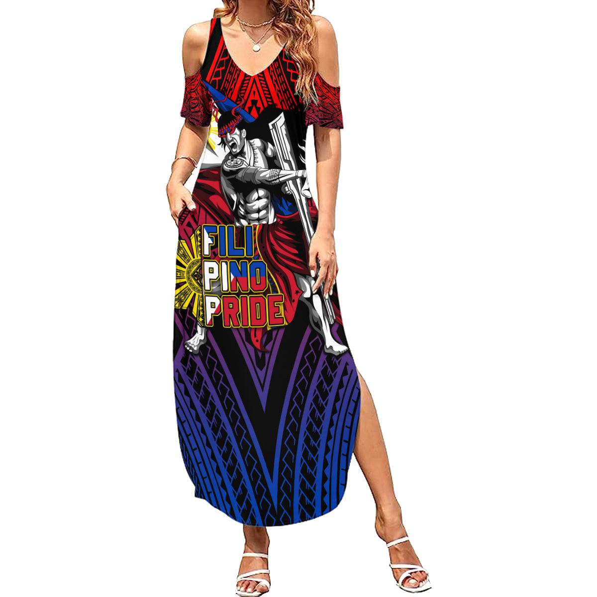 Filipinos Lapu-lapu Hero Summer Maxi Dress Philippines Flag and Sun DT02 Women Art - Polynesian Pride