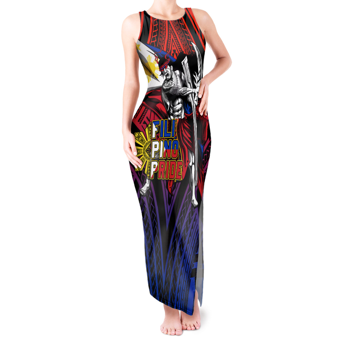 Filipinos Lapu-lapu Hero Tank Maxi Dress Philippines Flag and Sun DT02 Women Art - Polynesian Pride