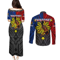 Philippines Half Sleeve Tattoo Couples Matching Puletasi Dress and Long Sleeve Button Shirt Pinoy Filipinos Sun DT02 - Polynesian Pride