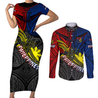 Philippines Half Sleeve Tattoo Couples Matching Short Sleeve Bodycon Dress and Long Sleeve Button Shirt Pinoy Filipinos Sun DT02 Art - Polynesian Pride