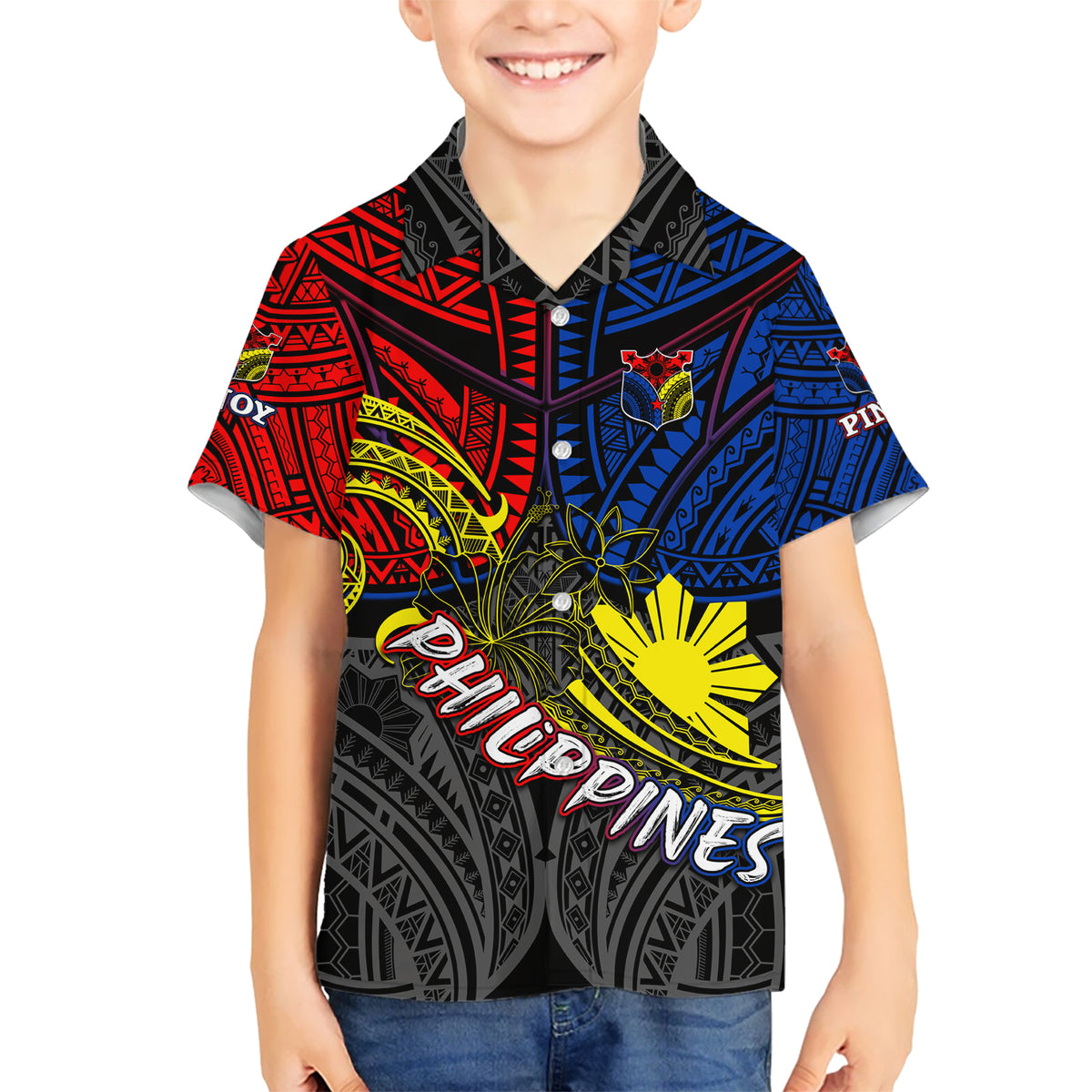 Philippines Half Sleeve Tattoo Kid Hawaiian Shirt Pinoy Filipinos Sun DT02 Kid Art - Polynesian Pride