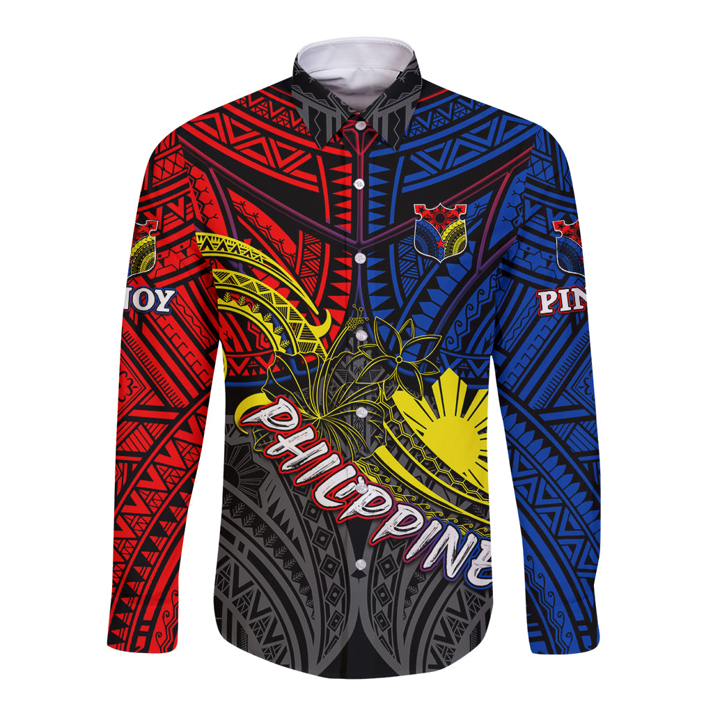 Philippines Half Sleeve Tattoo Long Sleeve Button Shirt Pinoy Filipinos Sun DT02 Unisex Art - Polynesian Pride
