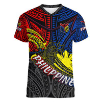 Philippines Half Sleeve Tattoo Women V Neck T Shirt Pinoy Filipinos Sun DT02 Female Art - Polynesian Pride