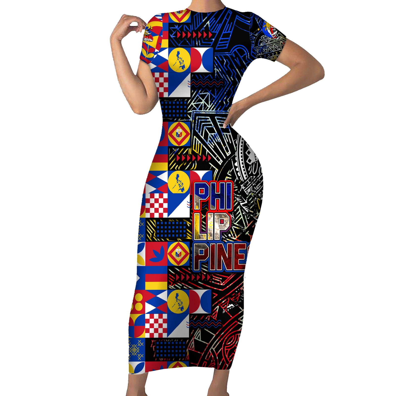 Pinoy Philippines Short Sleeve Bodycon Dress Filipino Tattoo Art Style DT02 Long Dress Art - Polynesian Pride