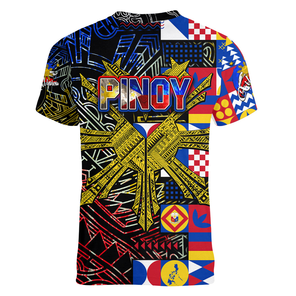 Pinoy Philippines Women V Neck T Shirt Filipino Tattoo Art Style DT02 - Polynesian Pride