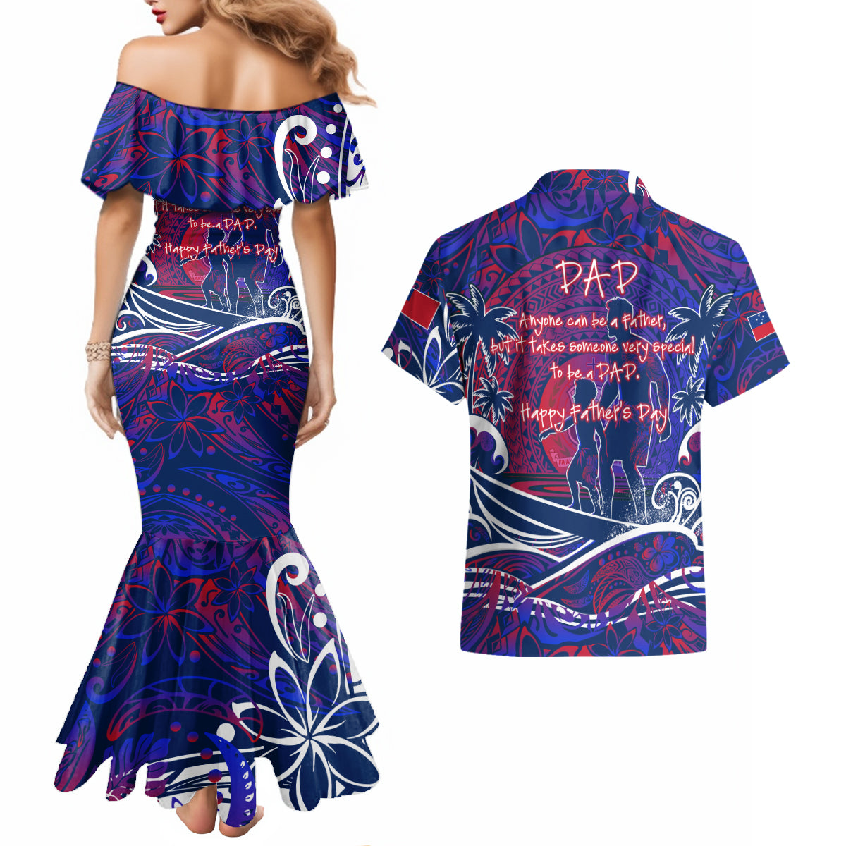 Father's Day Samoa Couples Matching Mermaid Dress and Hawaiian Shirt Special Dad Polynesia Paradise