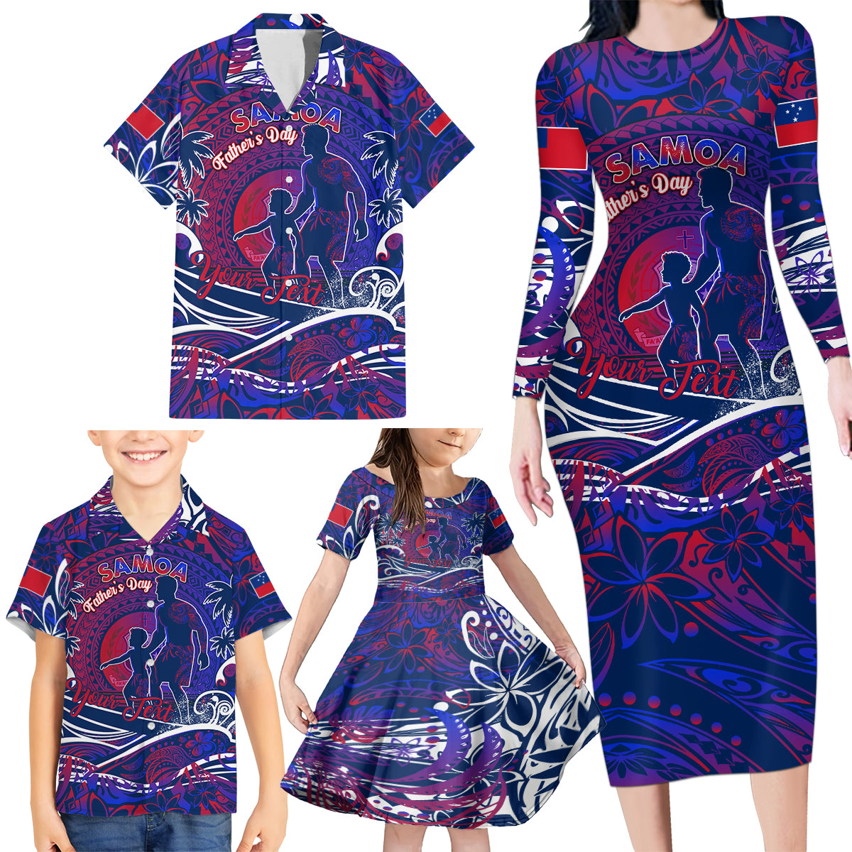 Father's Day Samoa Family Matching Long Sleeve Bodycon Dress and Hawaiian Shirt Special Dad Polynesia Paradise