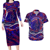 Father's Day American Samoa Couples Matching Long Sleeve Bodycon Dress and Hawaiian Shirt Special Dad Polynesia Paradise DT02 Blue - Polynesian Pride