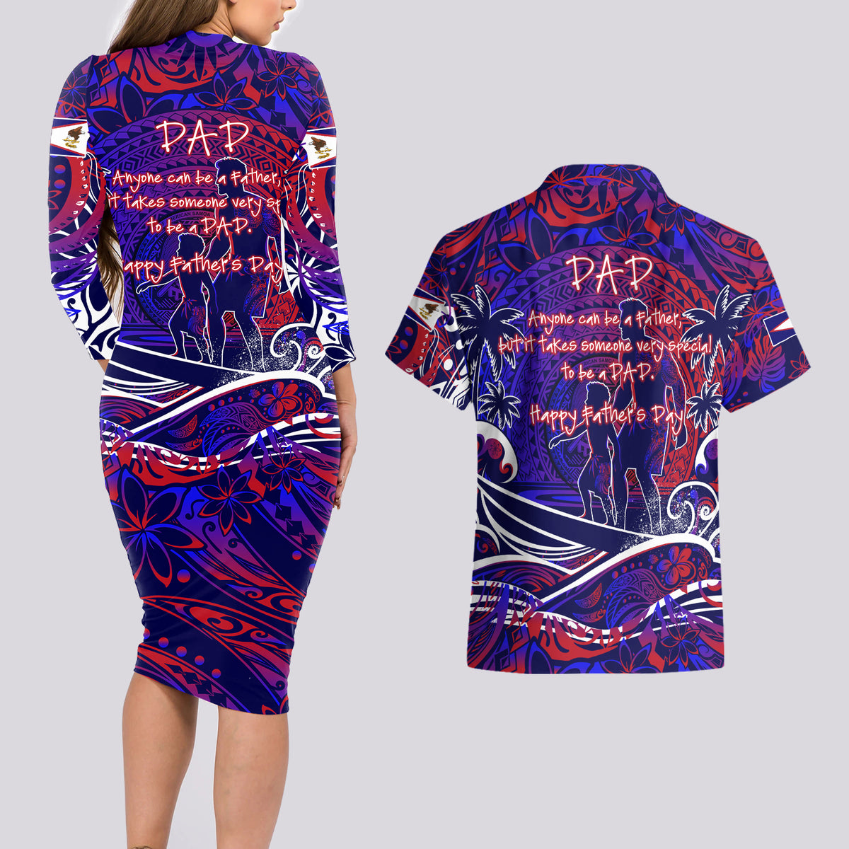 Father's Day American Samoa Couples Matching Long Sleeve Bodycon Dress and Hawaiian Shirt Special Dad Polynesia Paradise DT02 - Polynesian Pride