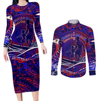 Father's Day American Samoa Couples Matching Long Sleeve Bodycon Dress and Long Sleeve Button Shirt Special Dad Polynesia Paradise DT02 Blue - Polynesian Pride