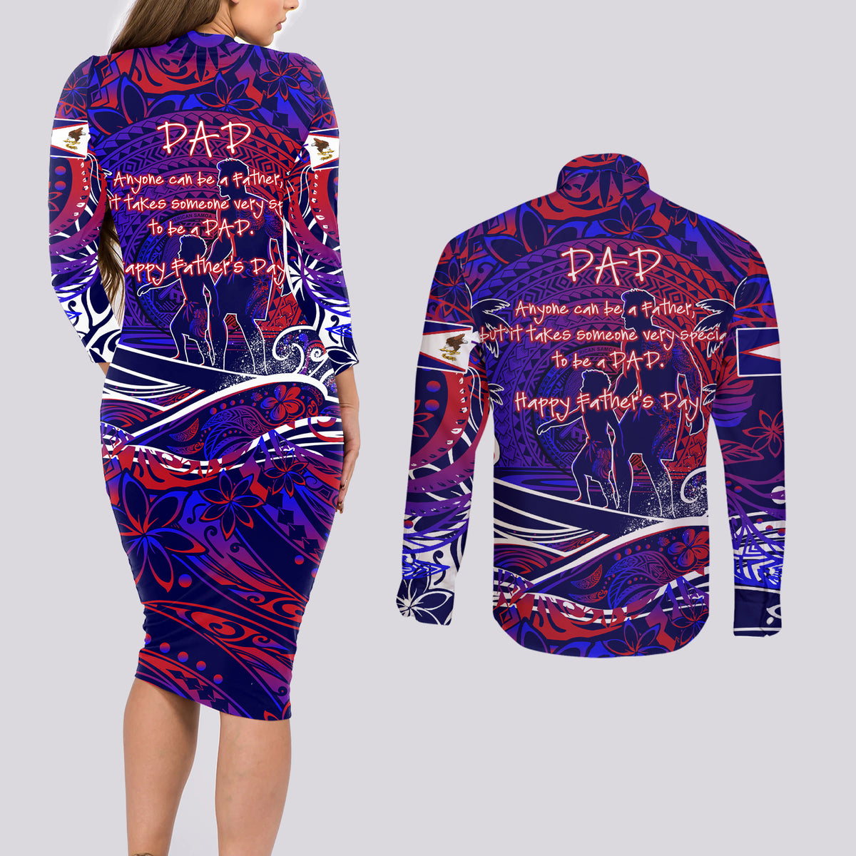 Father's Day American Samoa Couples Matching Long Sleeve Bodycon Dress and Long Sleeve Button Shirt Special Dad Polynesia Paradise DT02 - Polynesian Pride