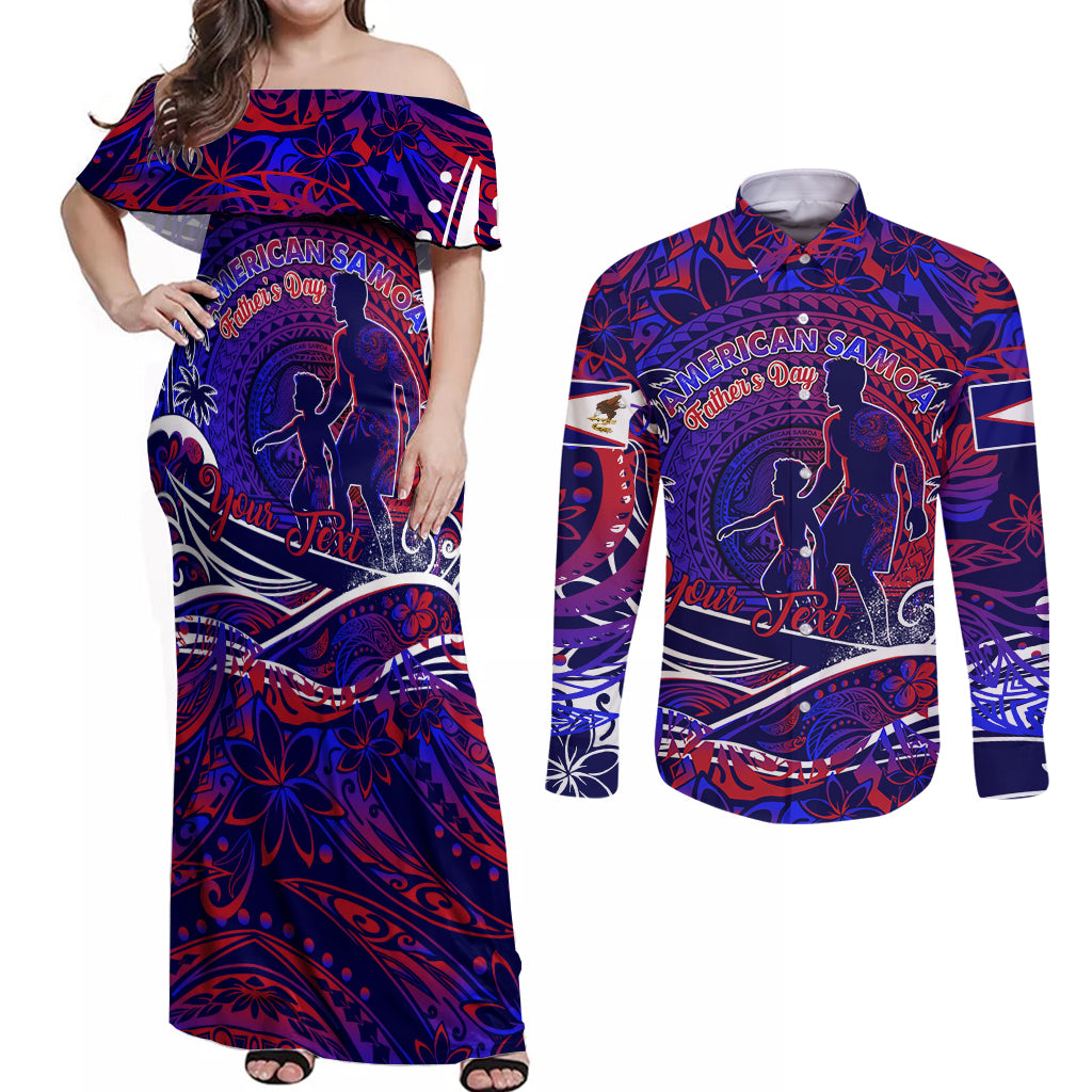 Father's Day American Samoa Couples Matching Off Shoulder Maxi Dress and Long Sleeve Button Shirt Special Dad Polynesia Paradise DT02 Blue - Polynesian Pride