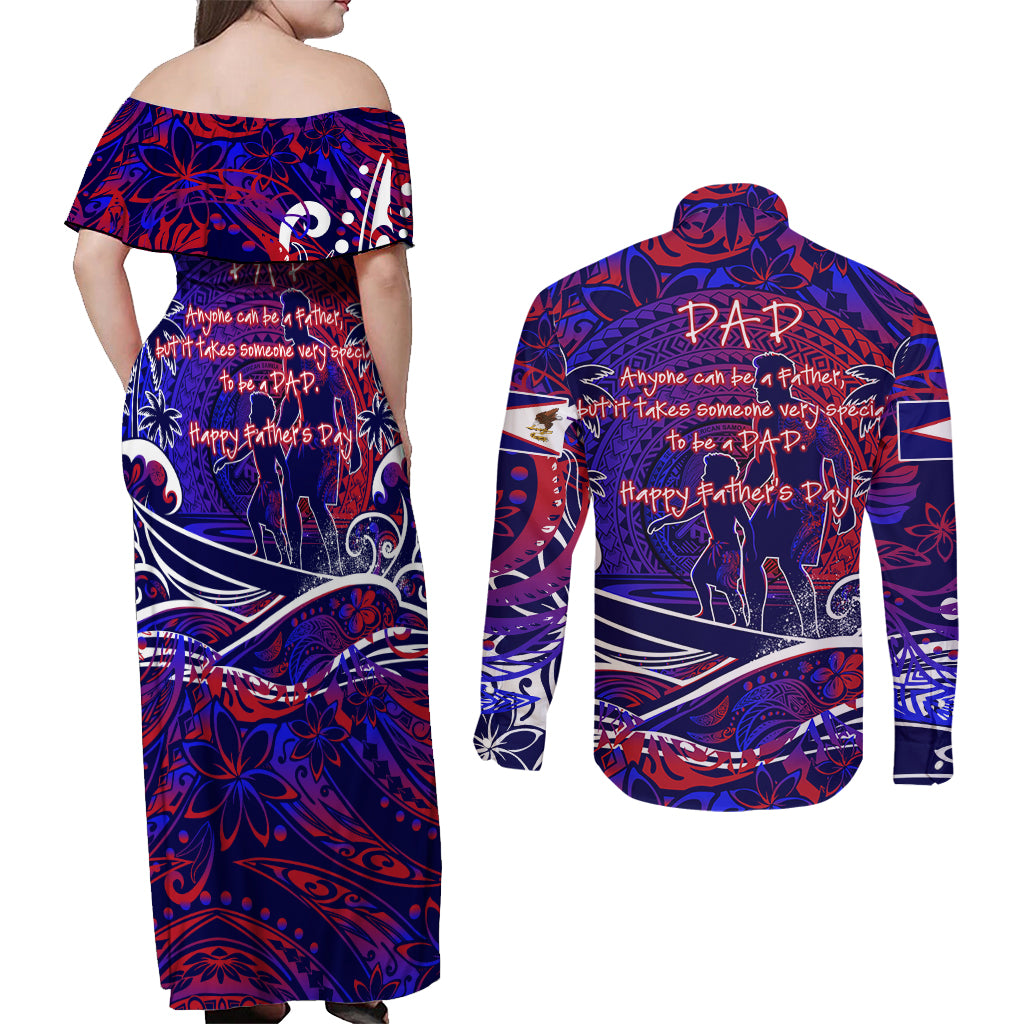 Father's Day American Samoa Couples Matching Off Shoulder Maxi Dress and Long Sleeve Button Shirt Special Dad Polynesia Paradise DT02 - Polynesian Pride